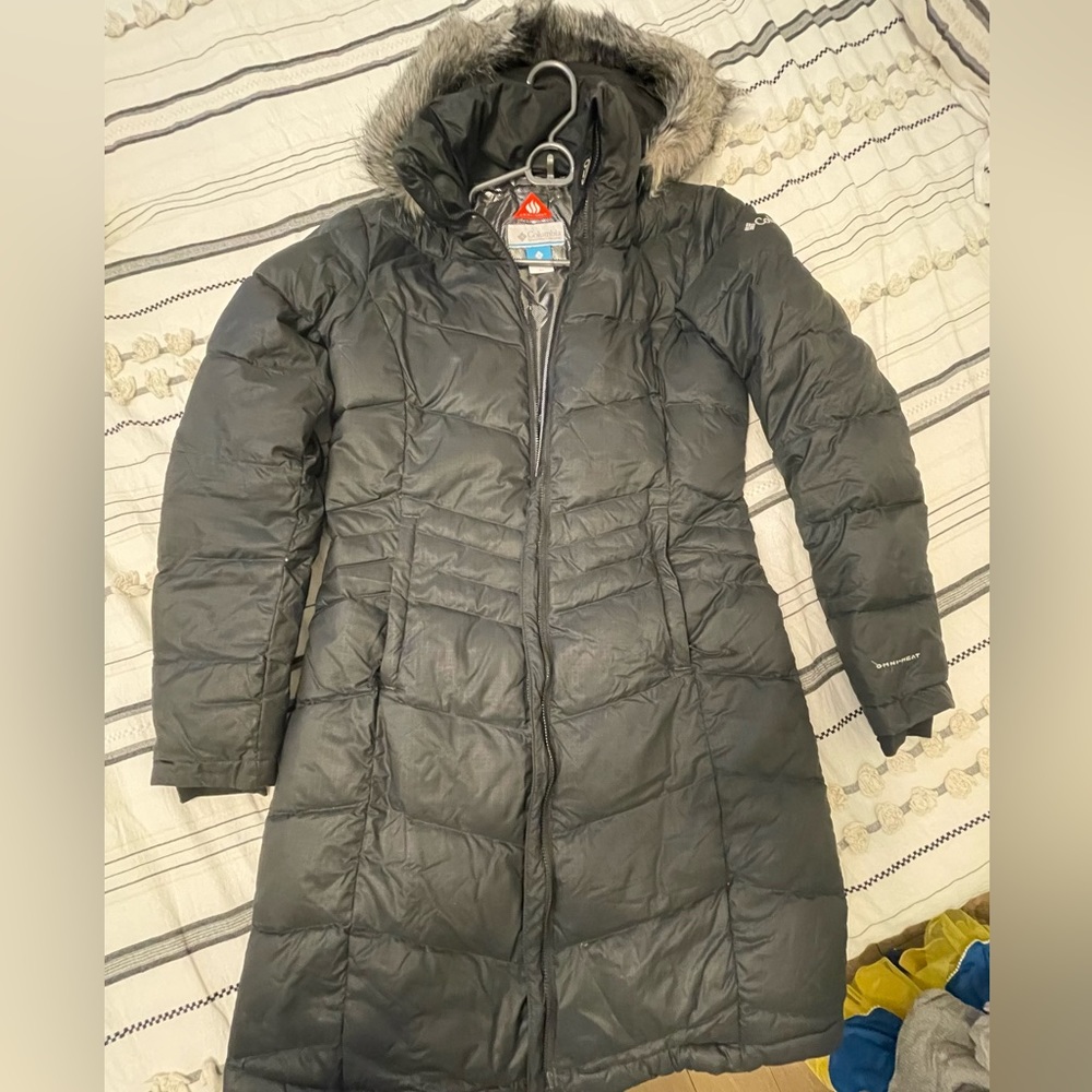 Columbia knee length down jacket